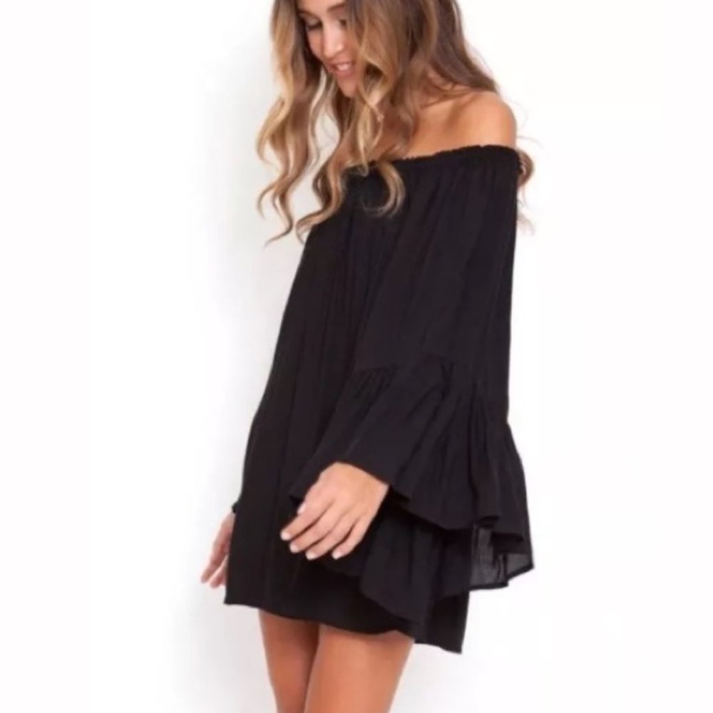 Indah Kamani Black Off The Shoulder Mini Dress